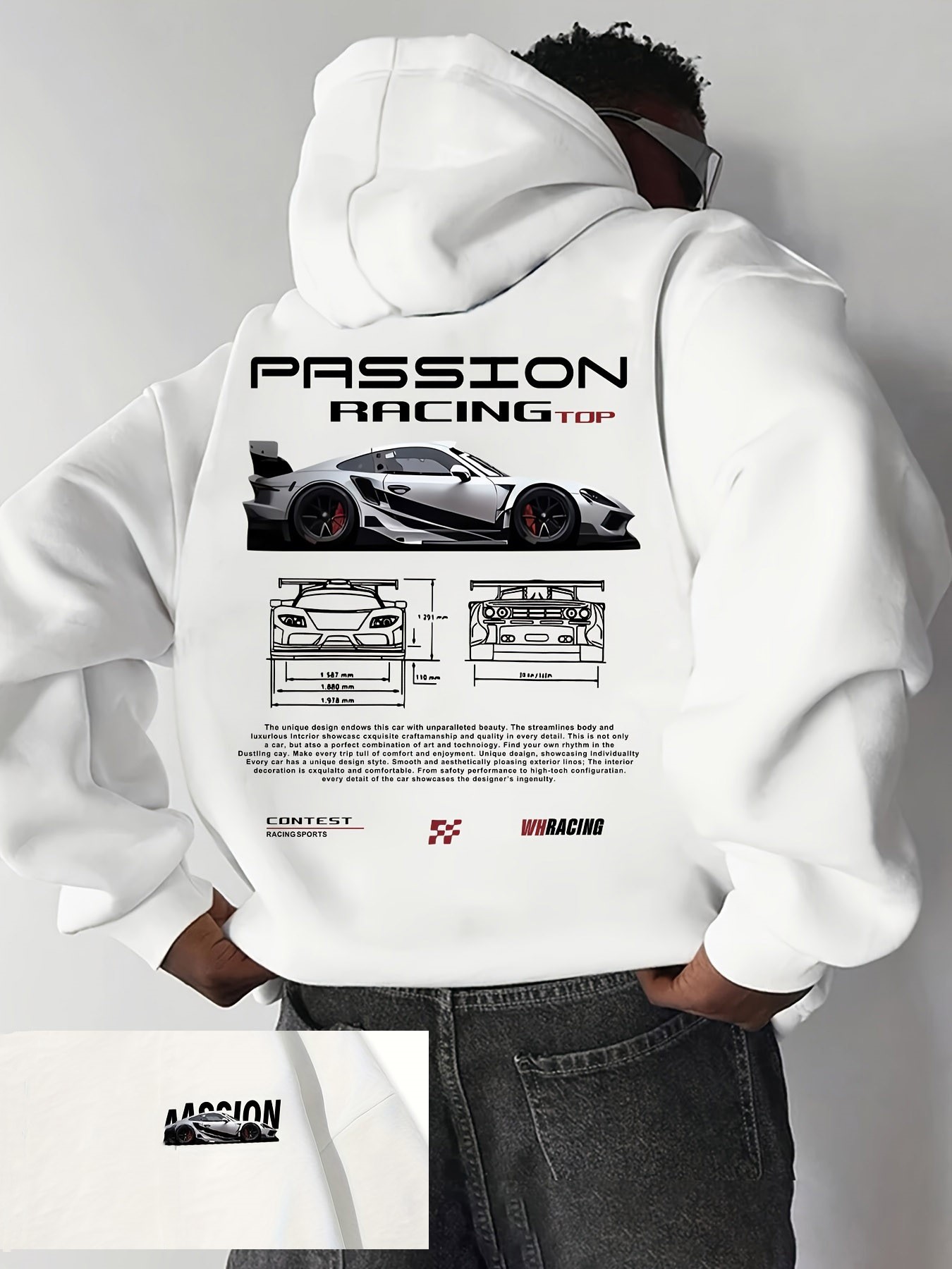 Fear Of God Essential - เสื้อฮู้ดดี้ผู้ชายลายพิมพ์รถแข่งสุดเท่ สไตล์สตรีทแวร์ Y2K ฮิปฮอป ลำลอง แขนยาว