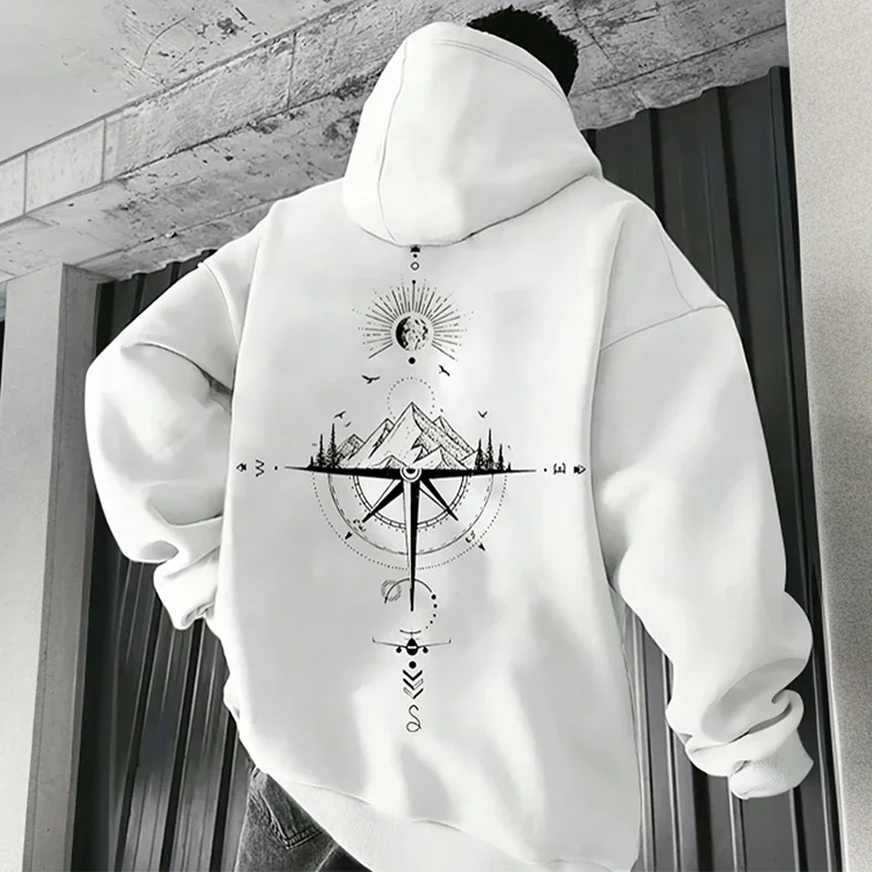 Fear Of God Essential - เข็มทิศวินเทจพิมพ์Hoodiesสําหรับผู้ชายHoodedเสื้อแขนยาวฤดูใบไม้ผลิและฤดูใบไม้ร่วงสบายๆเสื้อกีฬาเสื้อผ้าผู้ชาย